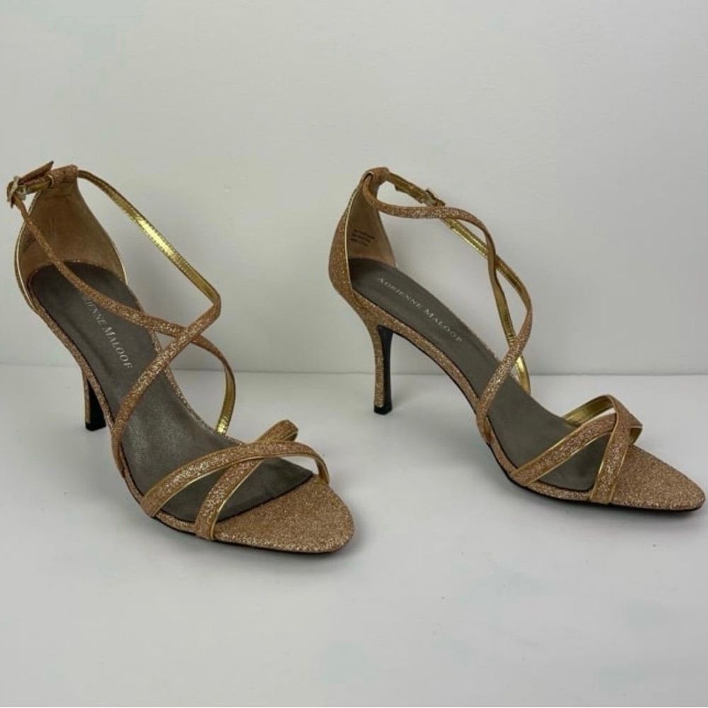 Adrienne Maloof Women’s Gold Stiletto Strappy Heels Sandals